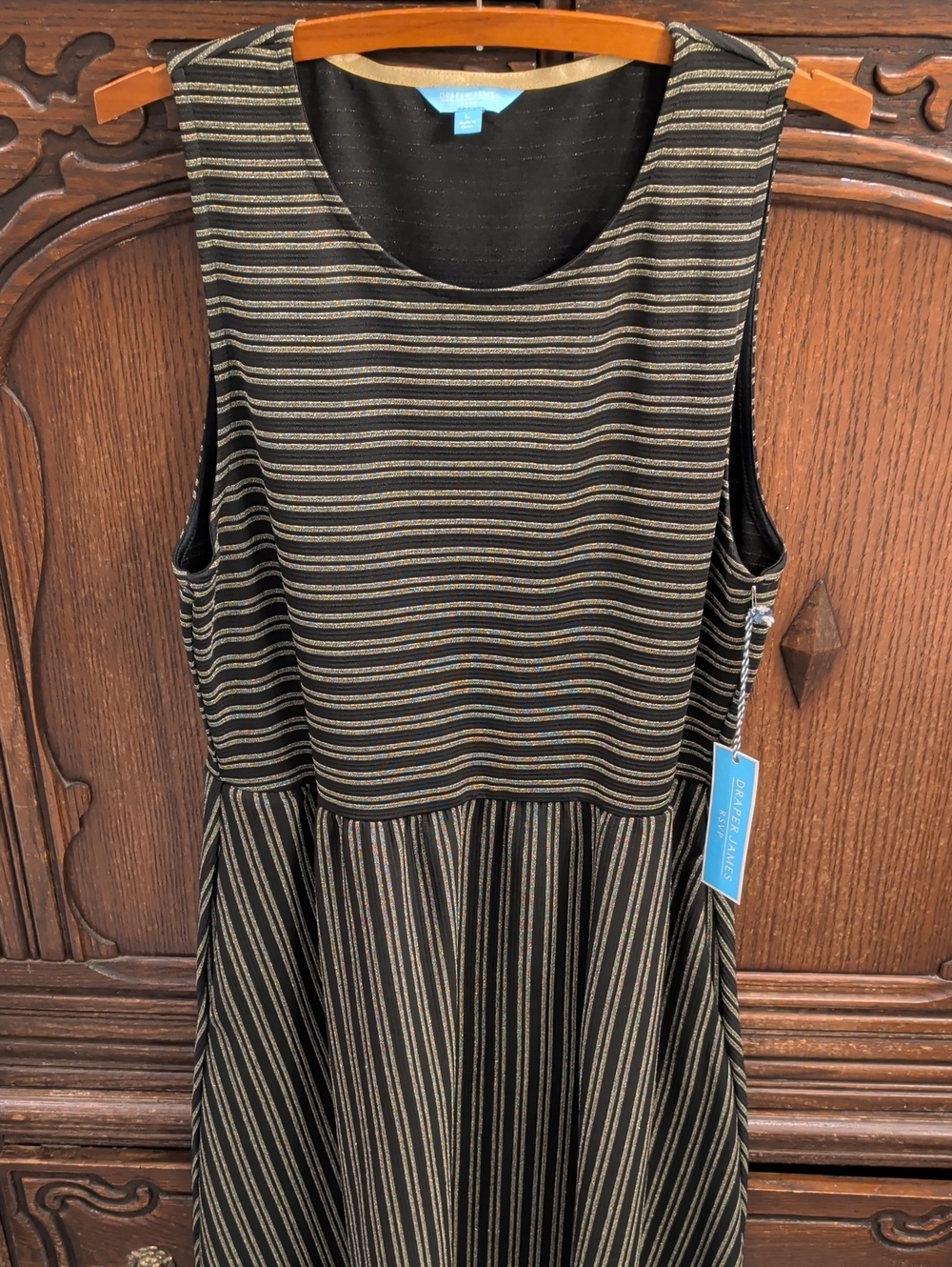Draper James Black Dress with Gold Metallic Stripes